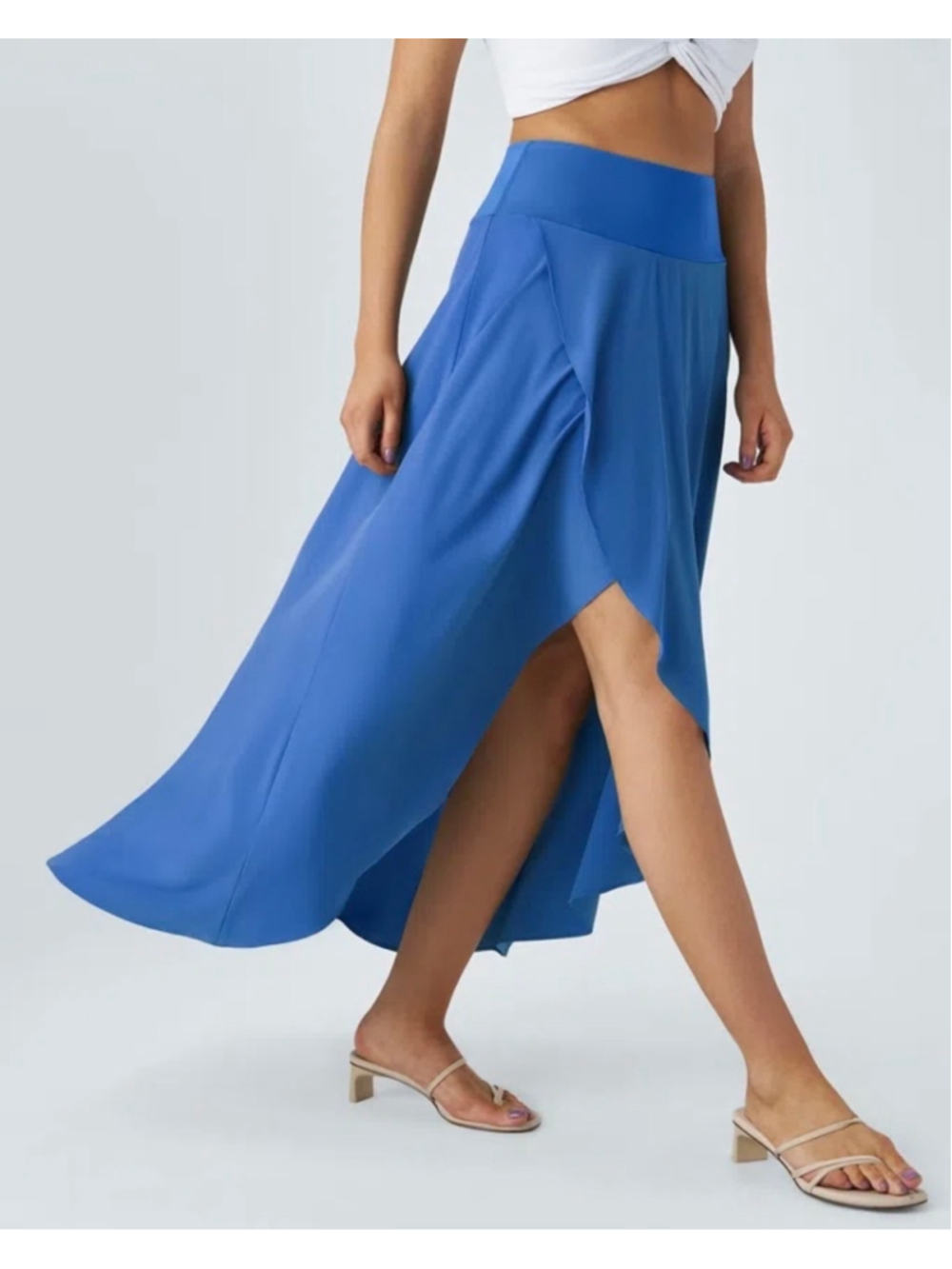 Halara Breezeful High Low Ruffle 2 in 1 Maxi Skirt Size XL NWT Blue Romantic